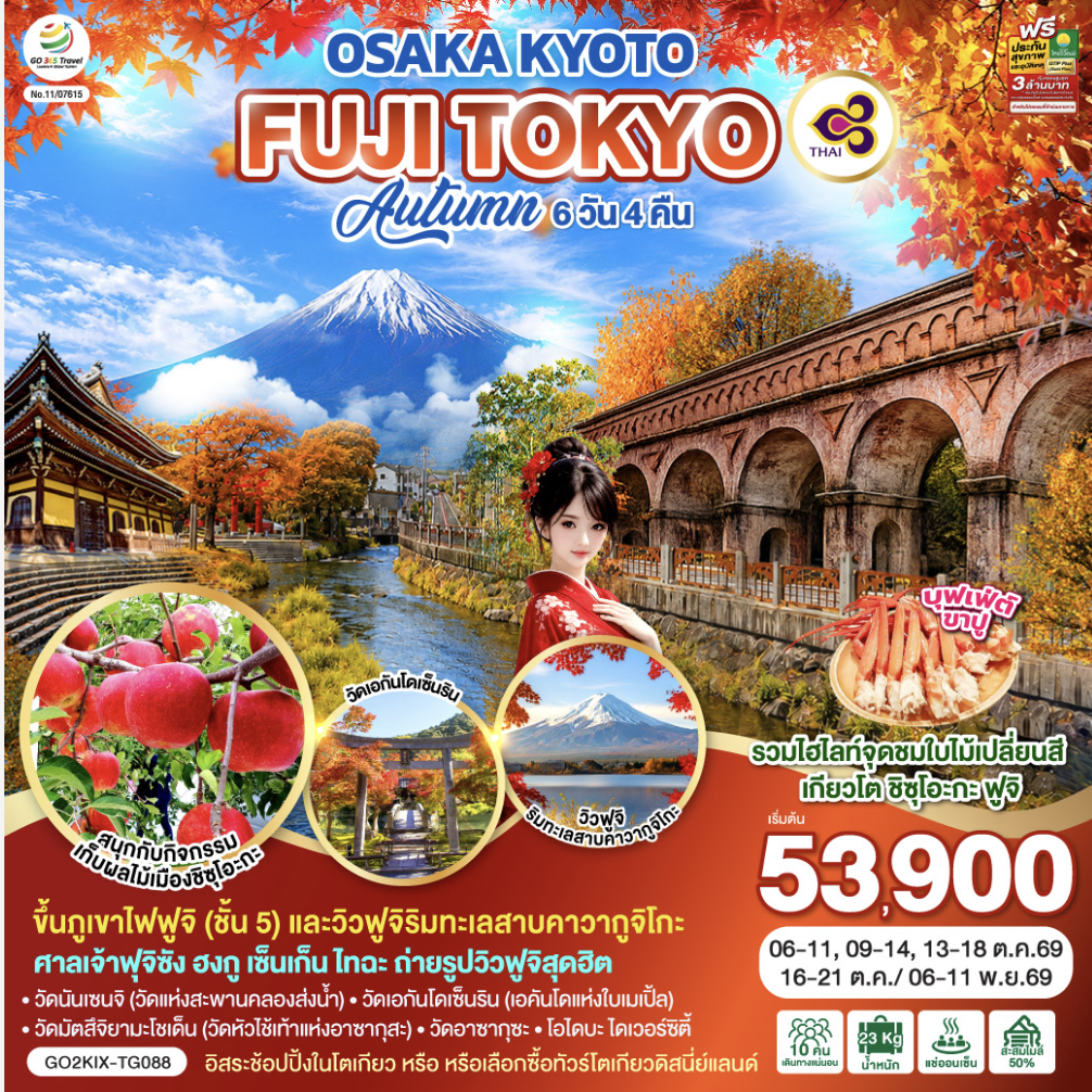 OSAKA KYOTO FUJI TOKYO AUTUMN FRUIT PARK 6D 4N โดยสายการบินไทย [TG]