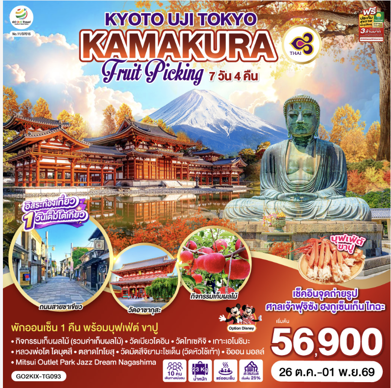 KYOTO UJI TOKYO KAMAKURA FRUIT PICKING 7D 4N โดยสายการบินไทย [TG]